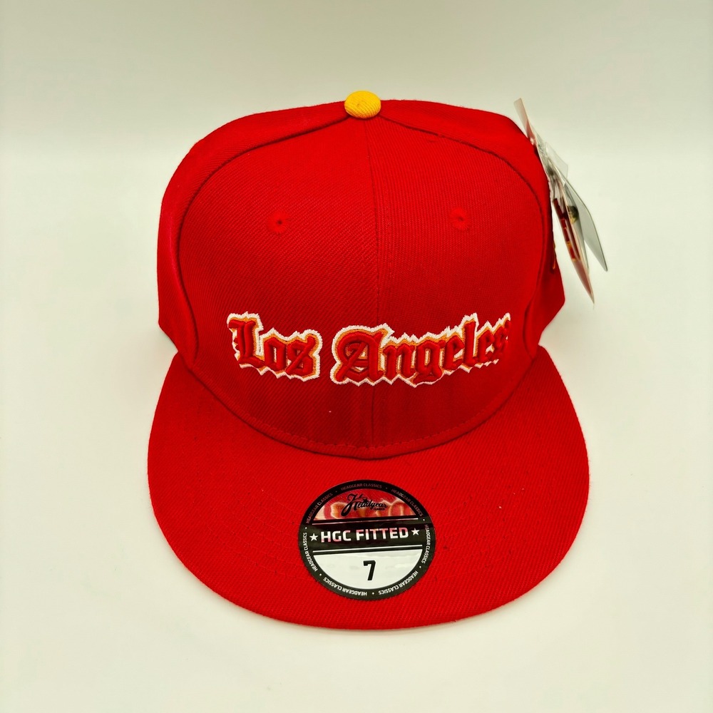 Headgear Classics Los Angeles KB 24 Fitted Hat Red Yellow Size 7 HGC Cap